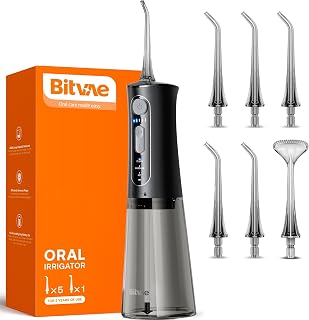 Bitvae Cordless Water Dental Flosser: 3 Modes, 5 Intensities, IPX7 Waterproof, 260ml Tank, 40-Day Battery, 360° Rotating Tips - Black