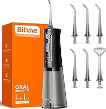 Bitvae - Hilo dental de agua para dientes, limpiador de dientes inalámbrico, 3 modos 5 intensidades, IPX7 impermeable, púas dentales de agua recargables para limpieza - Negro