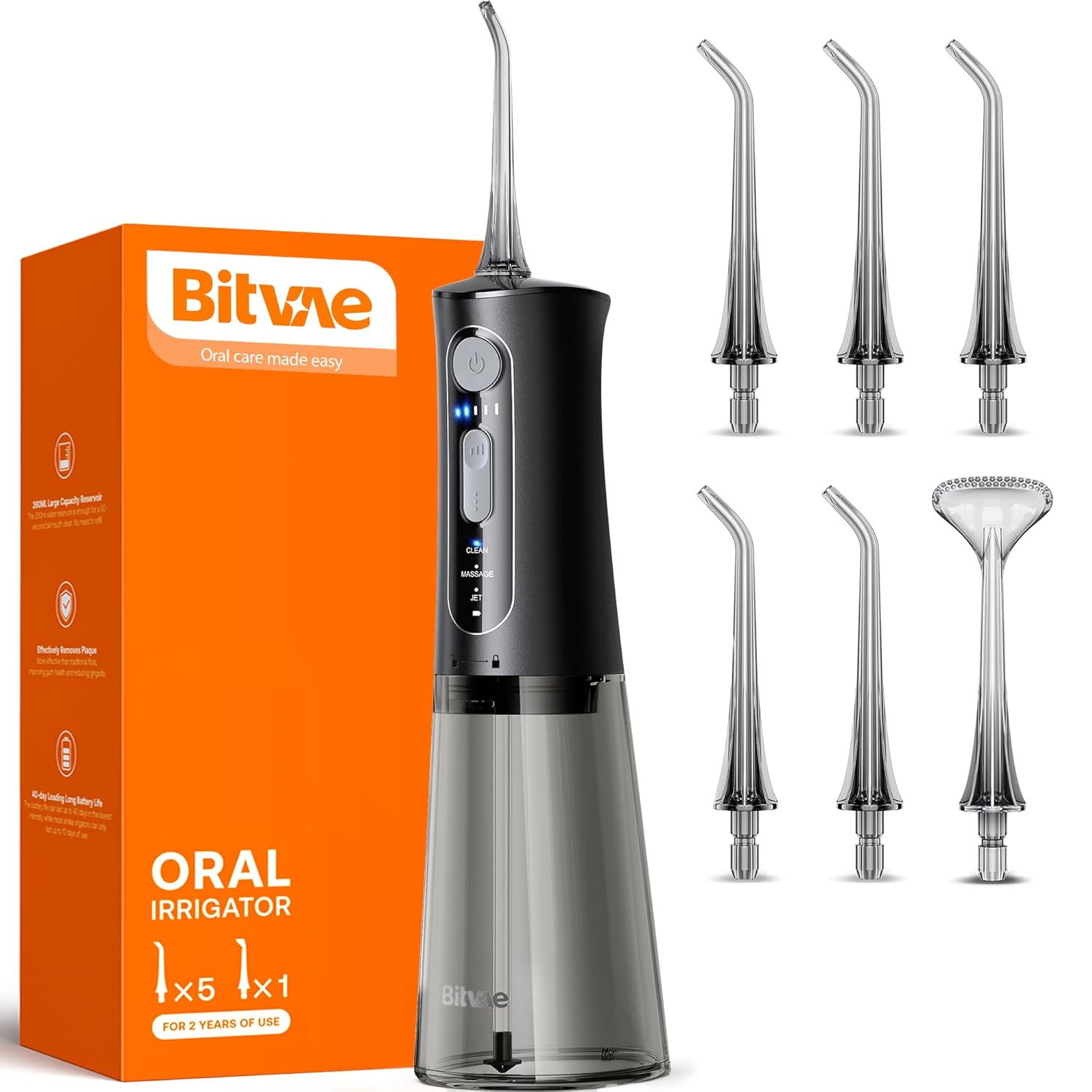 Bitvae Water Dental Flosser for Teeth Cordless Water Teeth Cleaner Picks 3 Modes 5 Intensities IPX7 Waterproof Rechargeable