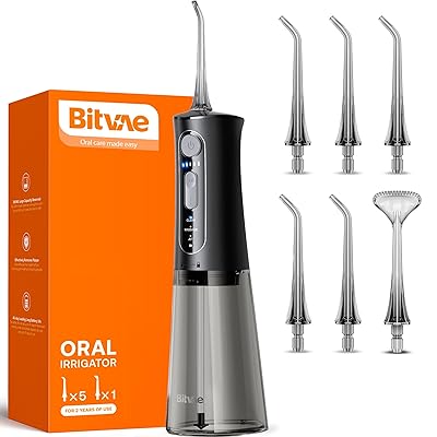 Bitvae Water Dental Flosser for Teeth, Cordless Water Teeth Cleaner Picks, 3 Modes 5 Intensities, IPX7 Waterproof, Rechargeable Water Dental Picks for Cleaning - Black