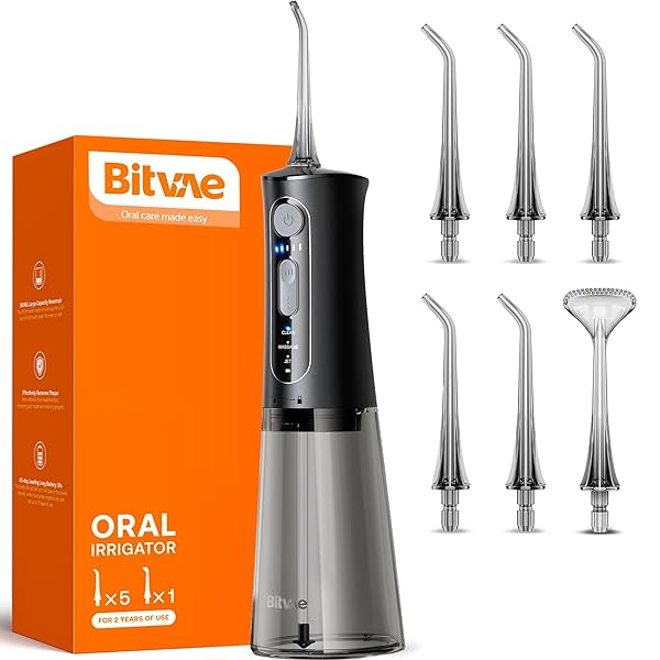 Bitvae Water Dental Flosser for Teeth, Cordless Water Teeth Cleaner Picks, 3 Modes 5 Intensities, IPX7 Waterproof, Rechargeable Water Dental Picks for Cleaning - Black