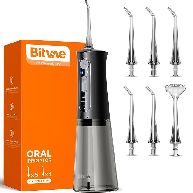 Bitvae Water Dental Flosser for Teeth Cordless Water Teeth Cleaner Picks 3 Modes 5 Intensities IPX7 Waterproof Rechargeable