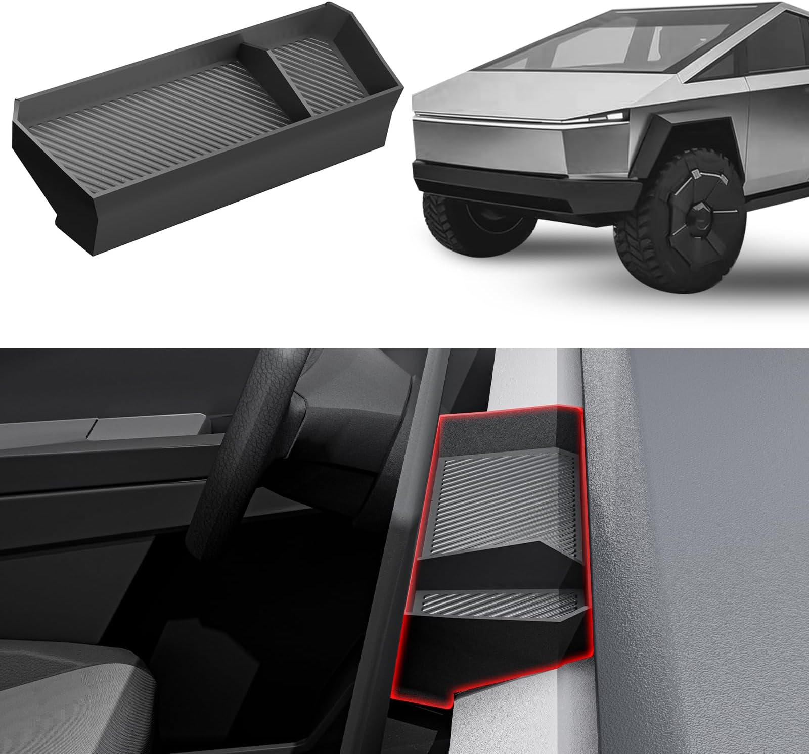 Center Console Organizer Behind Screen Storage Box for 2024 Tesla Cybertruck, Dashboard Hidden Tray for Cybertruck Accessories