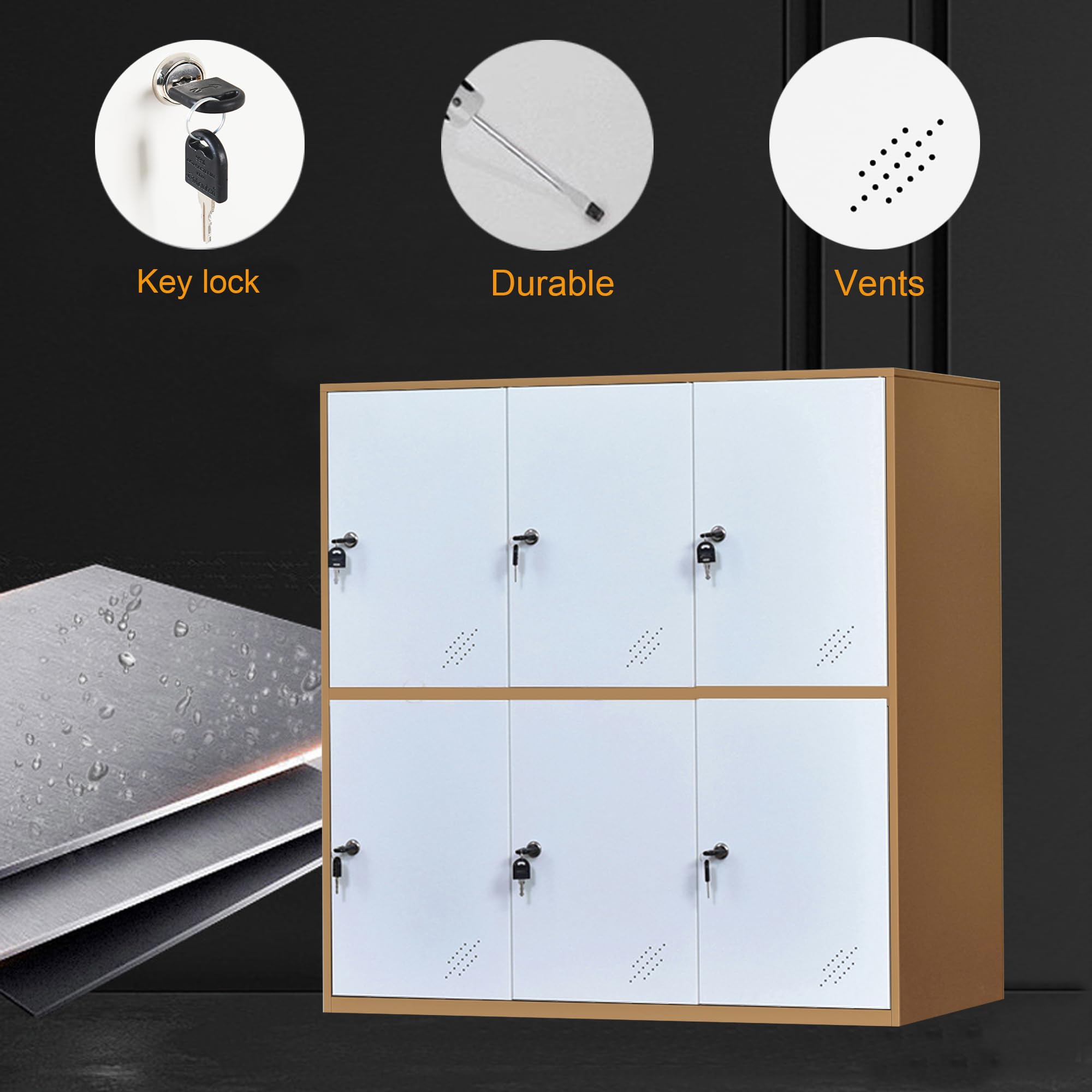 MECOLOR Taquilla de Almacenamiento para empleados, taquillas de Metal para Oficina, taquillas de Gimnasio, taquillas de Acero con Cerradura para el hogar... (6D, Blanco)