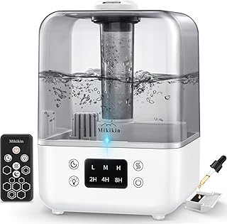Humidifiers for Bedroom, Cool Mist Humidifiers for Large Room Home Baby, 5L Top Fill Ultrasonic Air Humidifier Quiet for Plants with Remote Control, Essential Oil Diffuser, Rotatable Nozzle - White