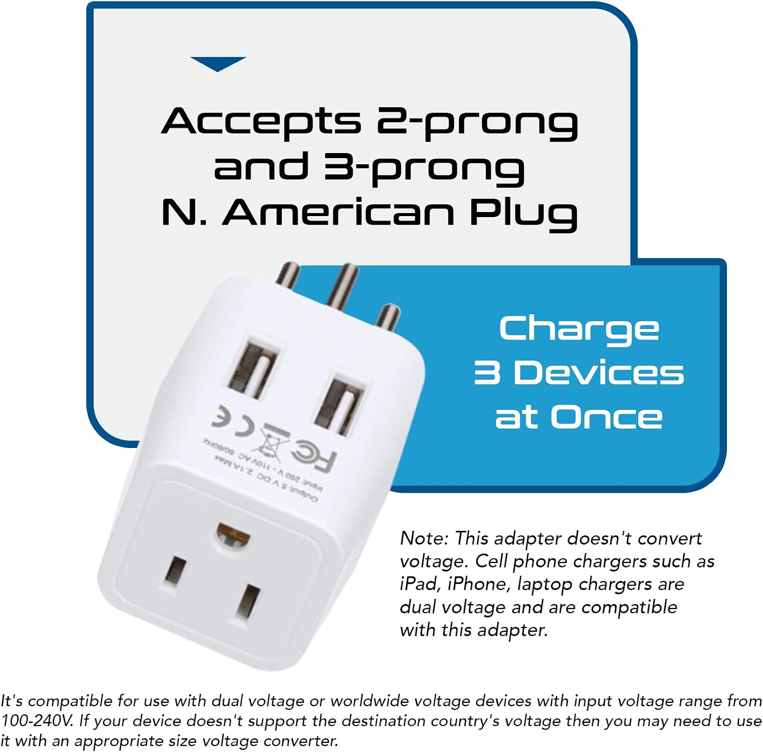 Ceptics Switzerland Travel Adapter Plug with Dual USB + Usa Input - Type J - Ultra Compact - Safe Grounded for Laptops, Cell Phones, Chargers, Camera and More (CTU-11A )