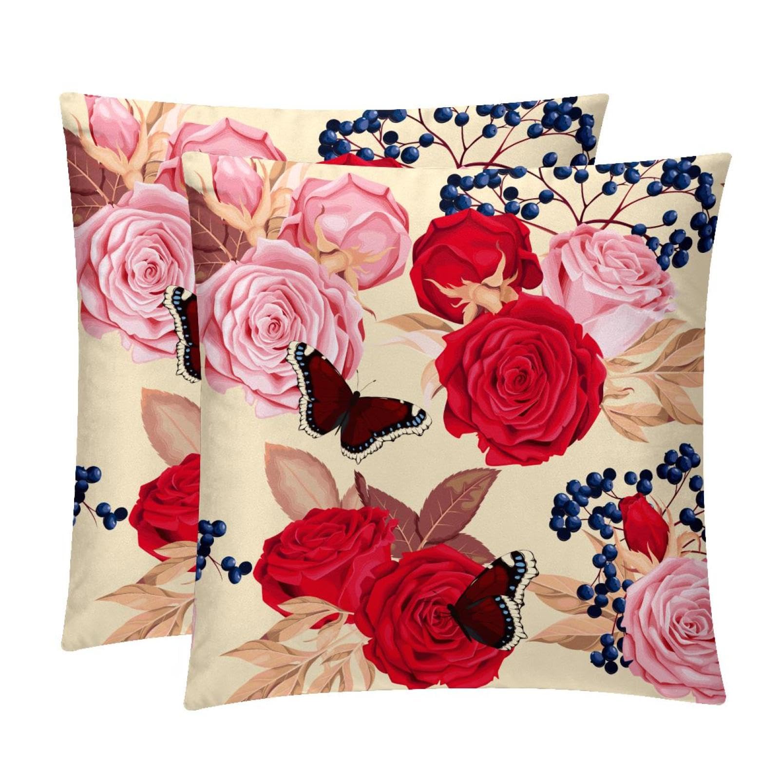 TDGKPZ Flower Butterfly Throw Pillow Covers 2 Pack Cushion Cases Decorative Pillow Cases Home Decor 45x45cm