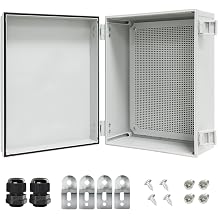 Junction Box IP65 Waterproof Electrical Box Outdoor ABS Plastic Project Box Hinged Shell Universal Enclosure Box with Mounting Plate, Wall Brackets, Cable Glands 15.7" x 11.8" x 7.1"