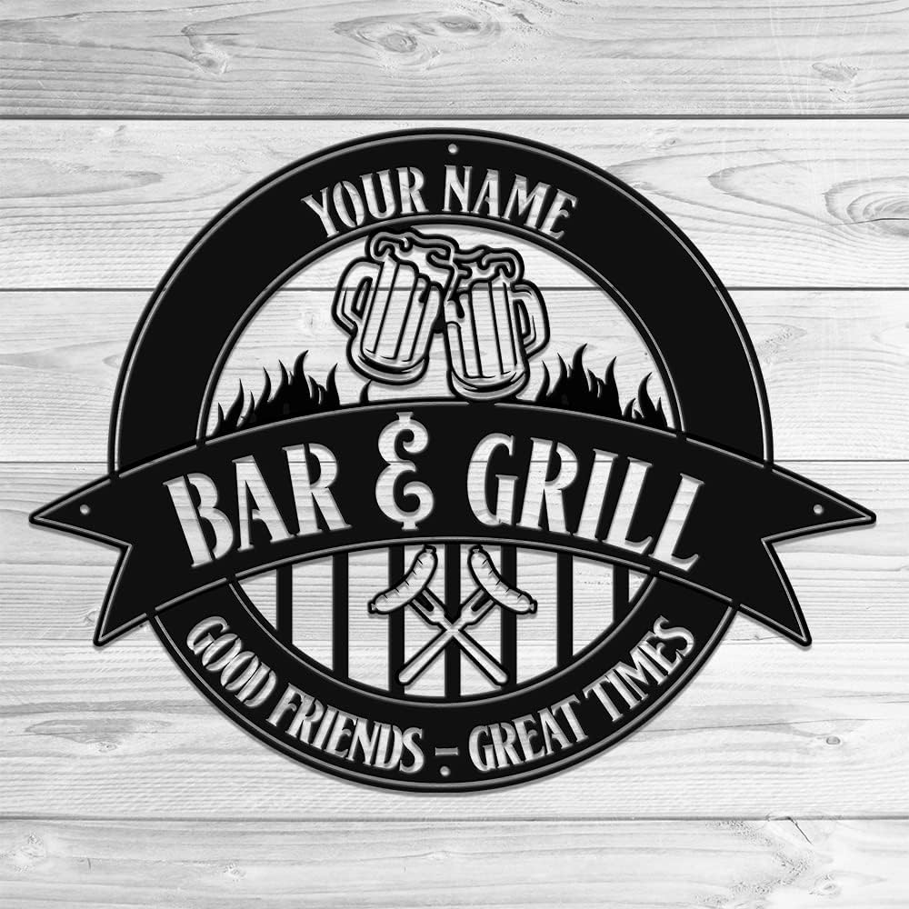 MeMate Backyard Sign and Decor Outdoor, Personalized Bar & Grill Metal Sign, Customized Outdoor Signs, Large Plaque Wall Hanging Art for Patio, Men Caves, Restaurants, Grilling, Housewarming Gifts