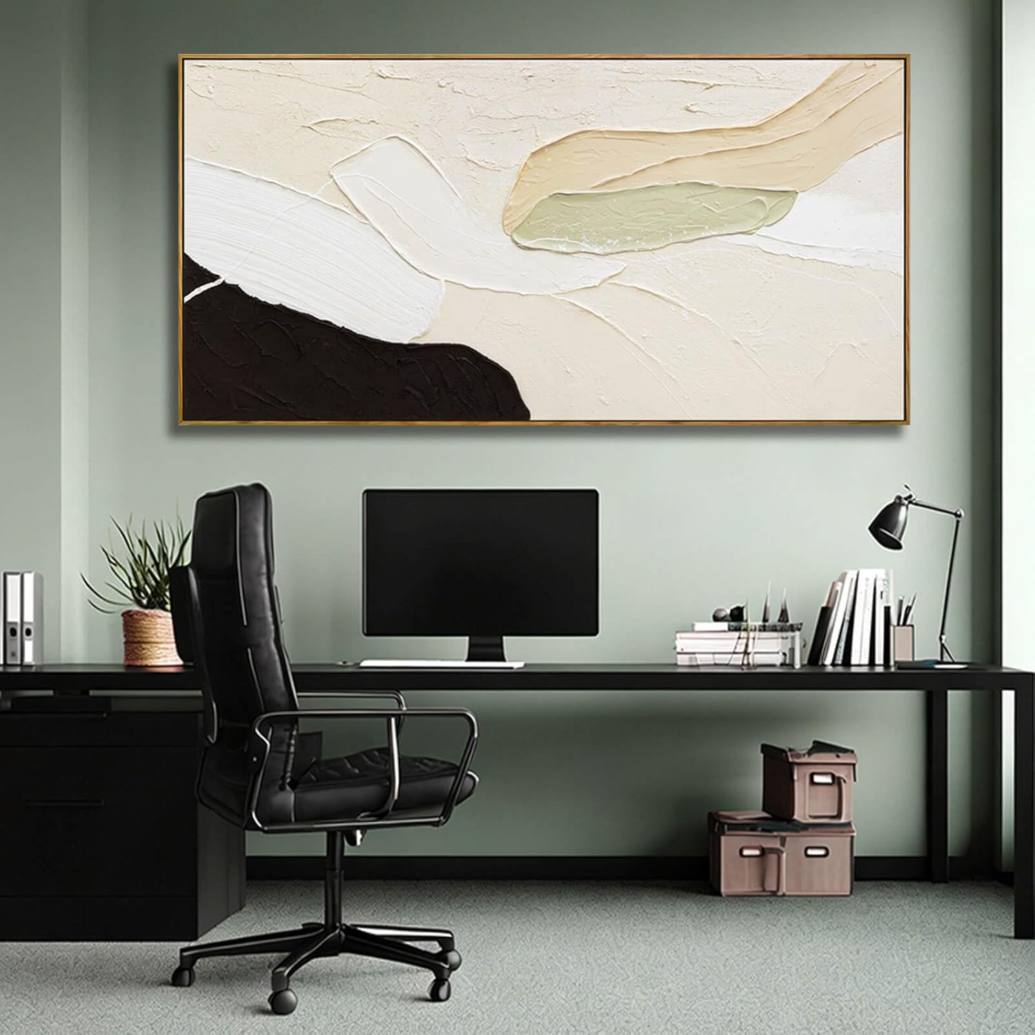 Artexist Abstract Canvas Wall Art for Living Room Black Beige Green Textured Oil Paintings Wall Decor Pictures for Bedroom Office Home Decoration 29"x58"