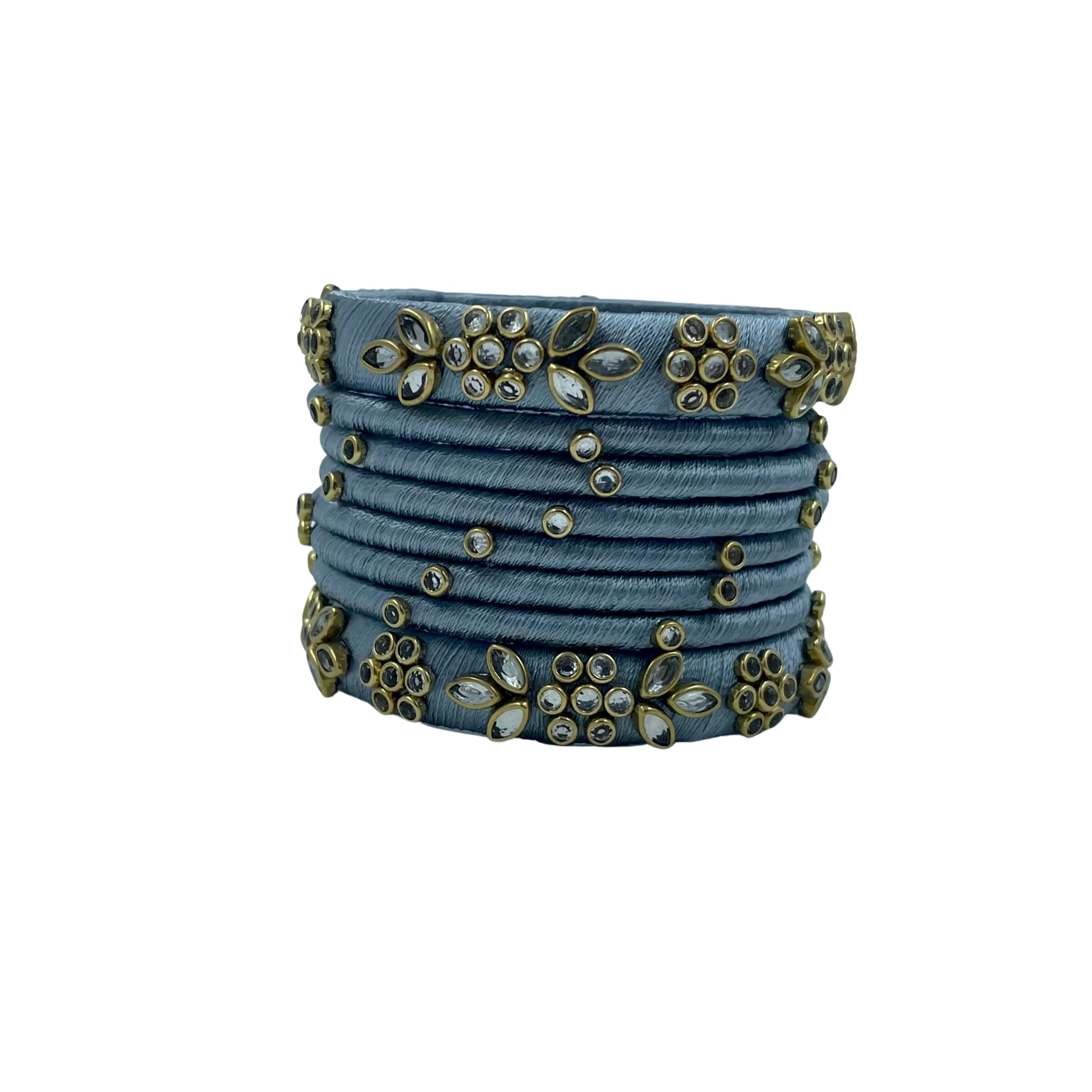 Lavvi Arts Silk Thread Kundan Embellished 8Pcs Set Bangles for Babies, Girls and Women for Festival (Color:- Grey, Size:- 2.6 Inches) (B0D83ZT9C3) Amazon Price History, Amazon Price Tracker