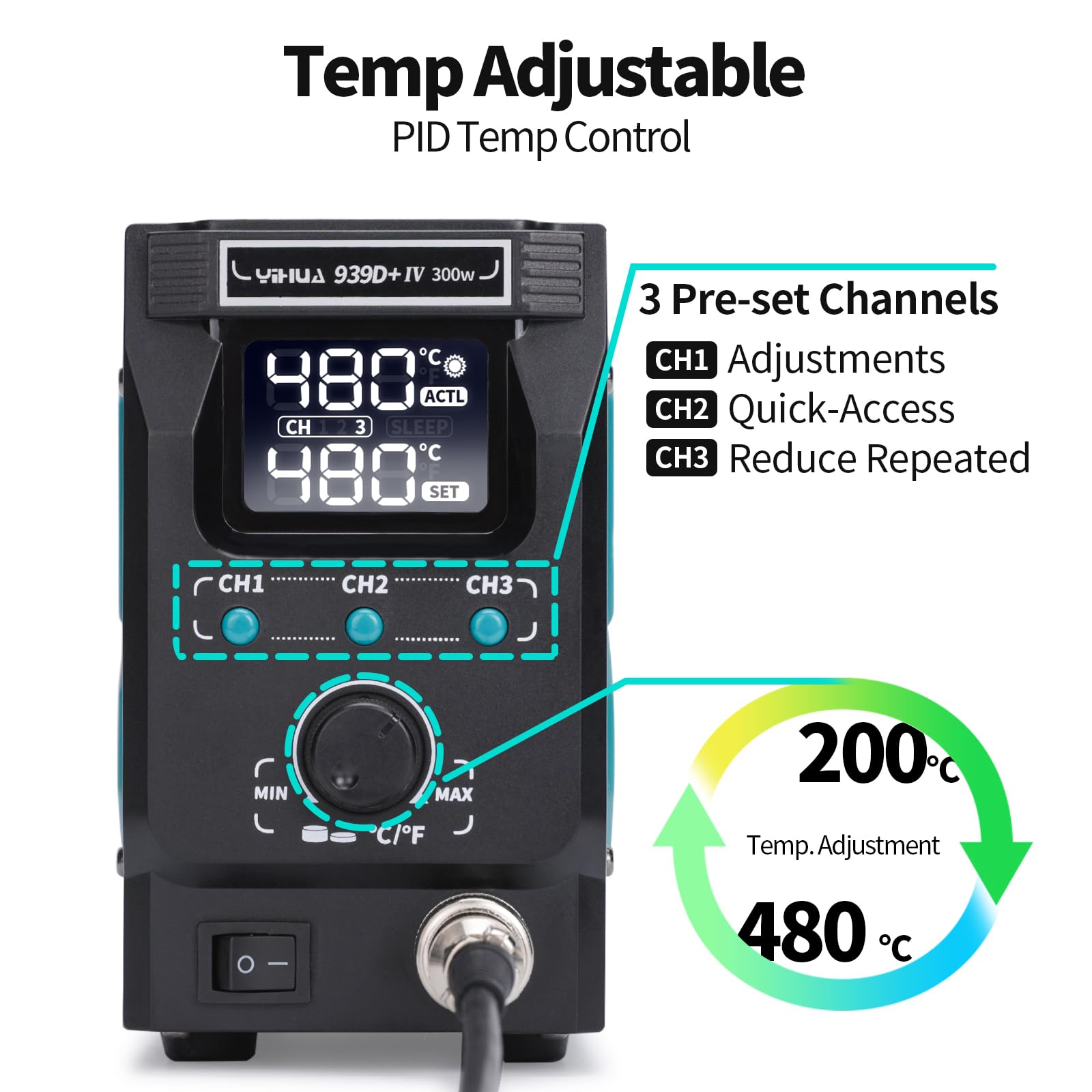 YIHUA 939D+ IV 300 W stacja lutownicza z regulacją temperatury (wtyczka UE)