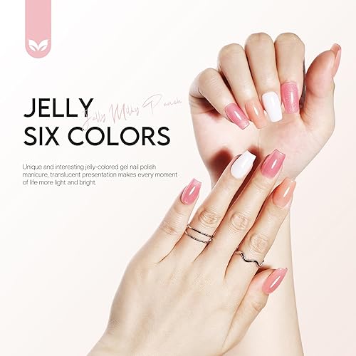 Miniatura 2 de Morovan Kit de esmalte de uñas de gelatina 6 colores transparentes con purpurina nude, rosa, tonos de piel de gelatina, juego de esmalte de uñas de