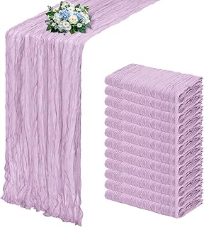 12 Pack Lavender Cheesecloth Table Runner 17x108 Inch Semi Sheer Boho Gauze Cheese Cloth Fabric Table Runners, for Wedding Party Baby Shower Birthday Home Decor Garden Farmhouse