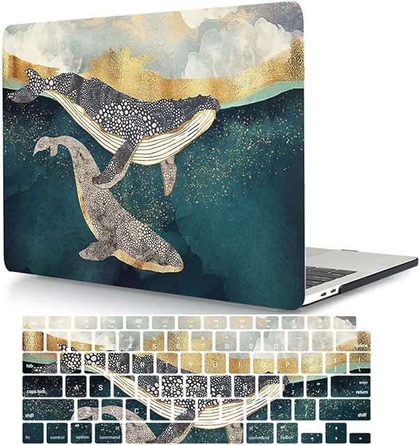 Ajycx Case Compatible with MacBook Air 13 inch 2020 2019 2018 Models: A2337 M1/ A2179/ A1932 with Touch ID, Plastic Hard Shell Case & Keyboard Cover Skin for Mac Air 13 Retina - Whale