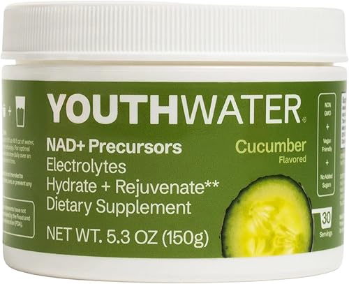 NAD+ Mezcla de bebida en polvo de electrolitos – Sabor a pepino | Apoya la energía celular, la hidratación y el envejecimiento saludable | Bajo en
