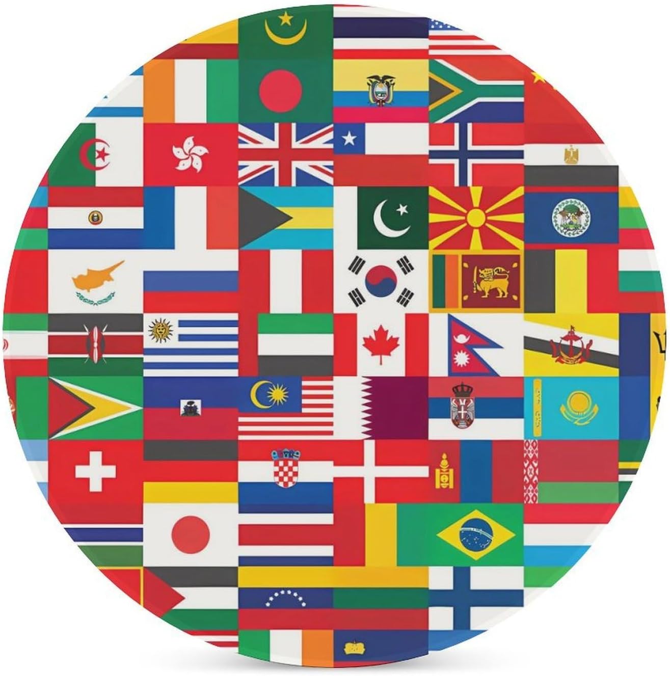 World Country Flags Round Ceramic Coasters for Drinks Absorbent Cup Holder Tabletop Protector with Cork Base