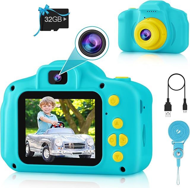 PROGRACE Kids Camera Boys Gift - Dual Selfie Mini Children Camera Age 3 4 5 6 7 8 9 Year Old Toddler Camcorder Christmas Birthday Gift for Boys Toy Kids Digital Camera Kids Video Camera Recorder Blue