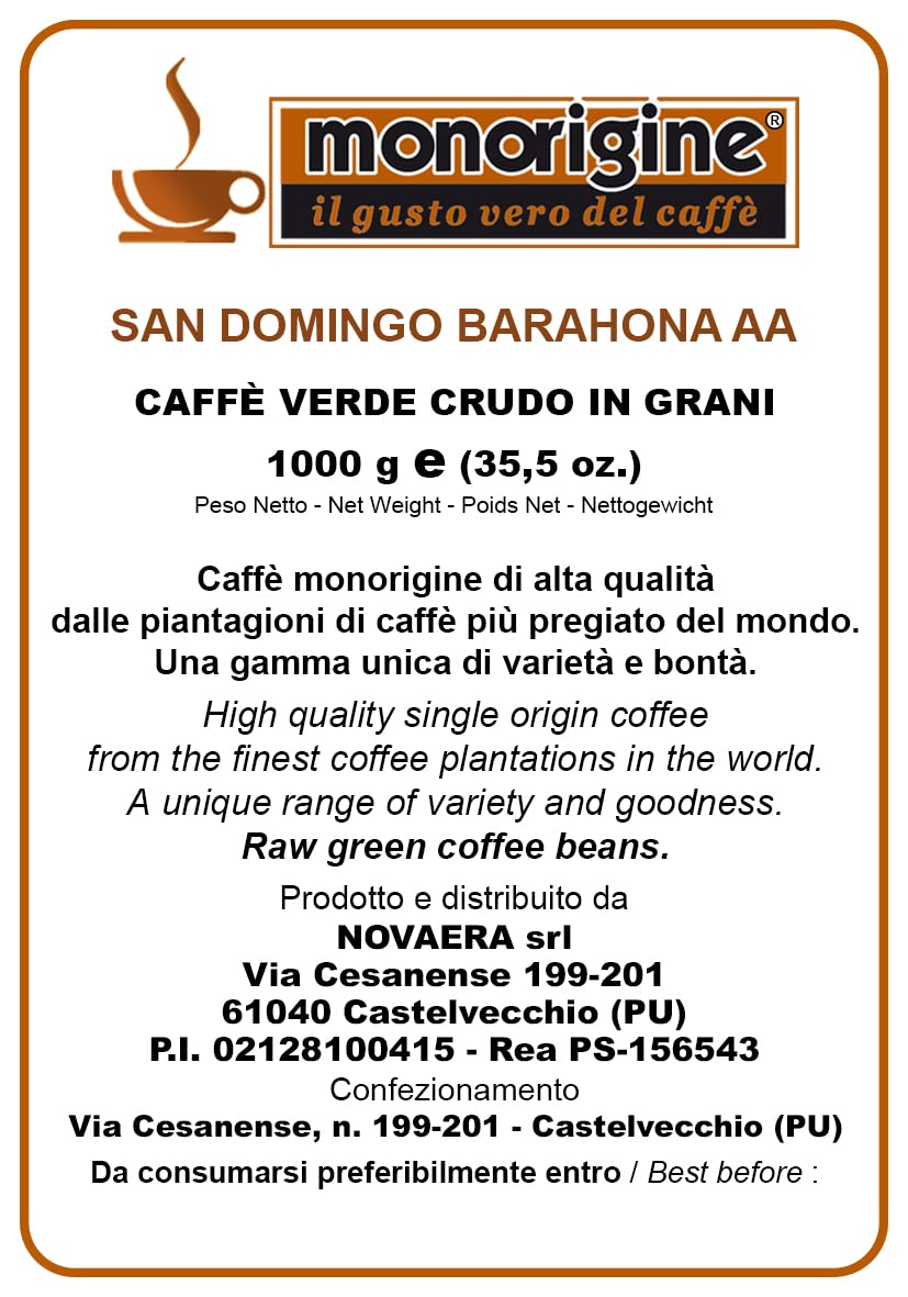Caffè Verde Arabica in grani Santo Domingo Barahona AA - 1 Kg - Caffè Monorigine Arabica 100%