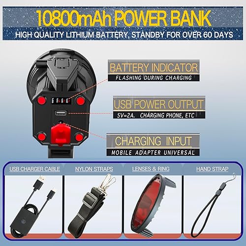 Miniatura 5 de BIGSUN Q953 - Linterna recargable 9600mAh de iones de litio linterna brillante LED foco de luz