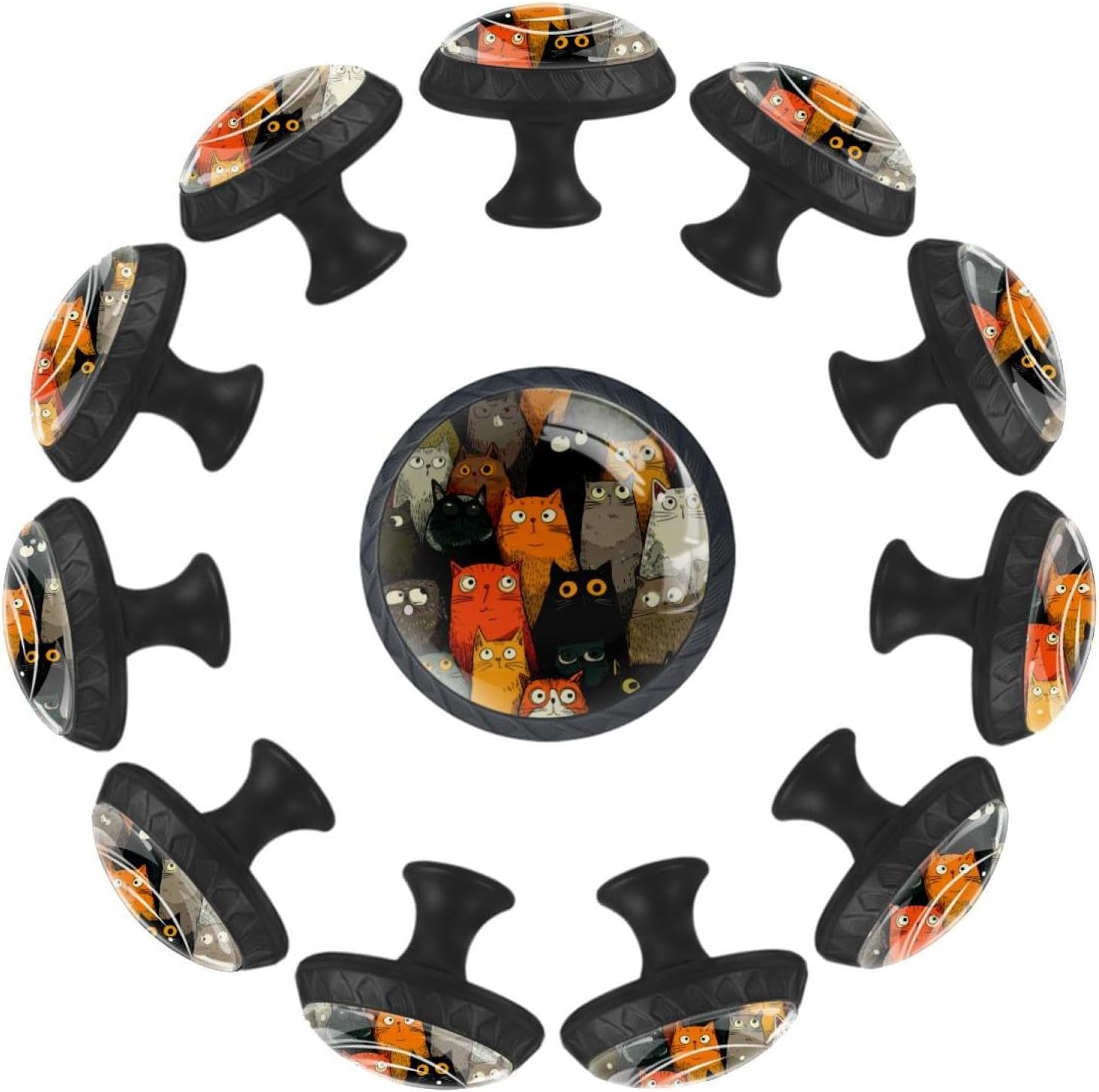 Black Colored Cartoon Seamless Cats Cabinet Knobs for Drawers, Glass Decorative Pulls with Screws for Kitchen Furniture