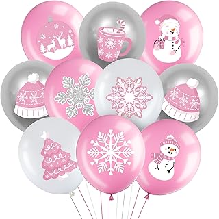 Censen 45 Pieces Snowflake Balloons, Winter Theme Balloons Set, Winter Onederland Balloons, 1st Birthday Balloons for Christmas Baby Shower Birthday Wedding Party Decorations (Pink, Silver, White)