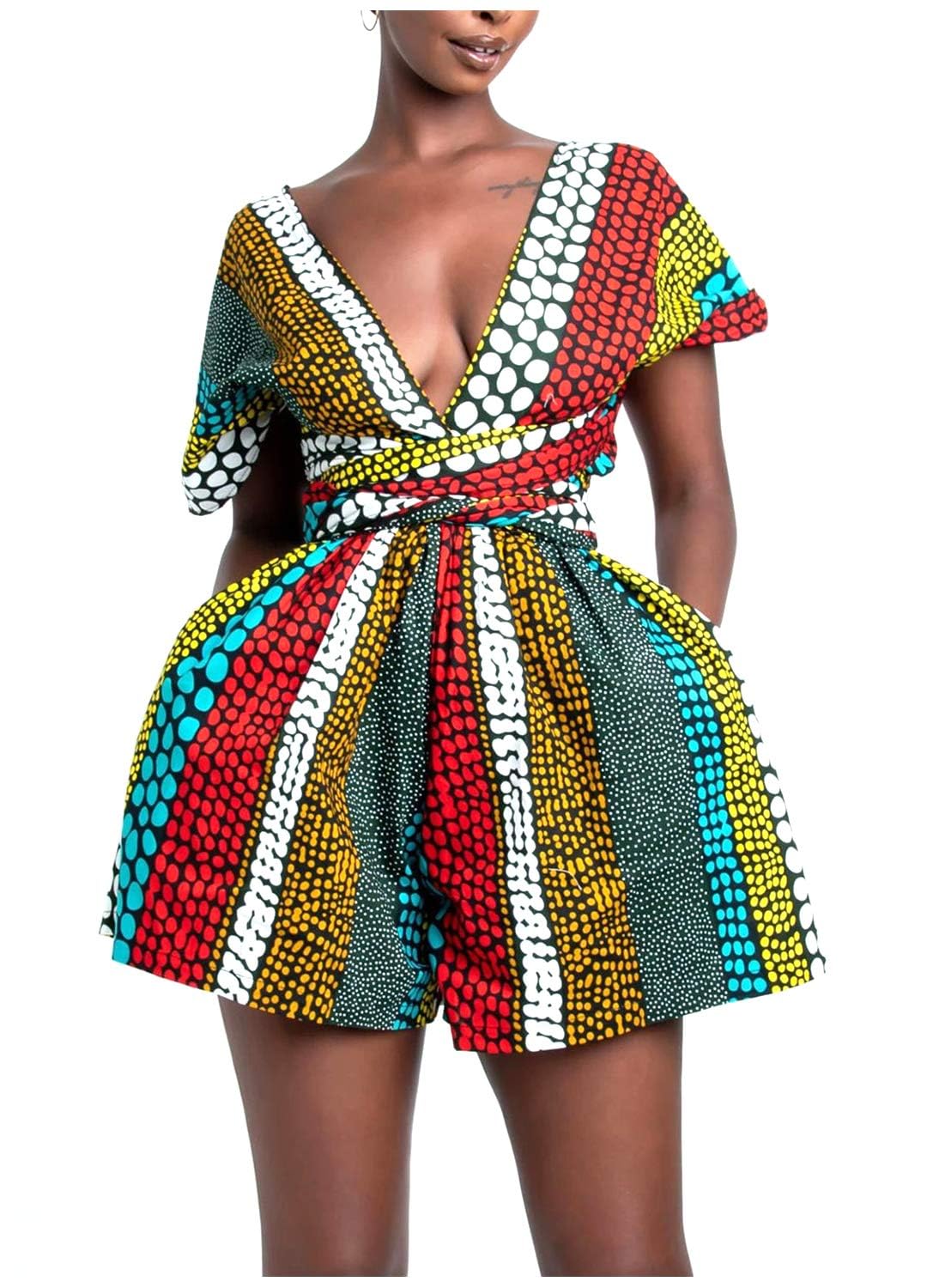 Segreto Mono de mujer con estampado africano, para manualidades, multiuso, traje de verano, pantalones cortos, holgado, casual