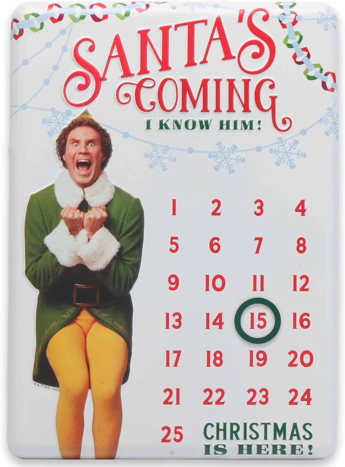 Elf Movie Embossed Metal Christmas Countdown Calendar - Fun Elf Christmas Calendar with Magnet for Home Decorating