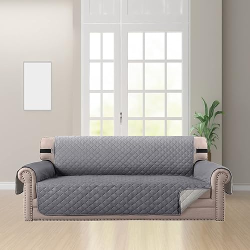Miniatura 2 de Funda de sofá 100% impermeable acolchada para sofá de 3 asientos, funda de sofá para perros acolchada, funda antideslizante para mascotas (gris,