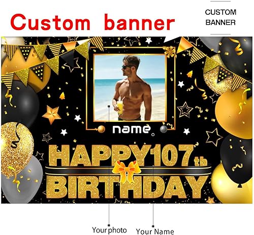 Vista 29 de Cartel personalizado de decoración de cumpleaños número 107 con temática de castillo y princesa, pancarta de tela personalizada para suministros