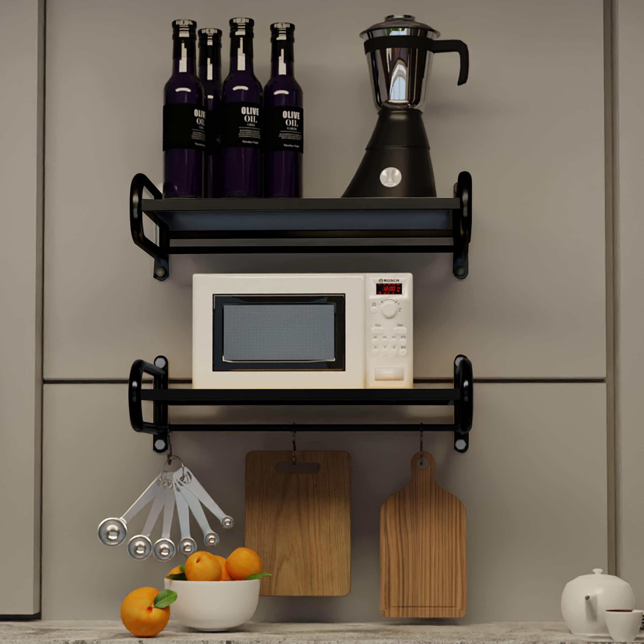 Saifix Metal Microwave Stand For Kitchen | Wall Mounted | Oven Stand | Dish Rack | Pot Racks | Utensil Organiser | Printer Shelf | Fax Rack (60 L X 40 W X 18 H In CmS, Os-09, Black, Set Of 2) (B09731BB73) Amazon Price History, Amazon Price Tracker