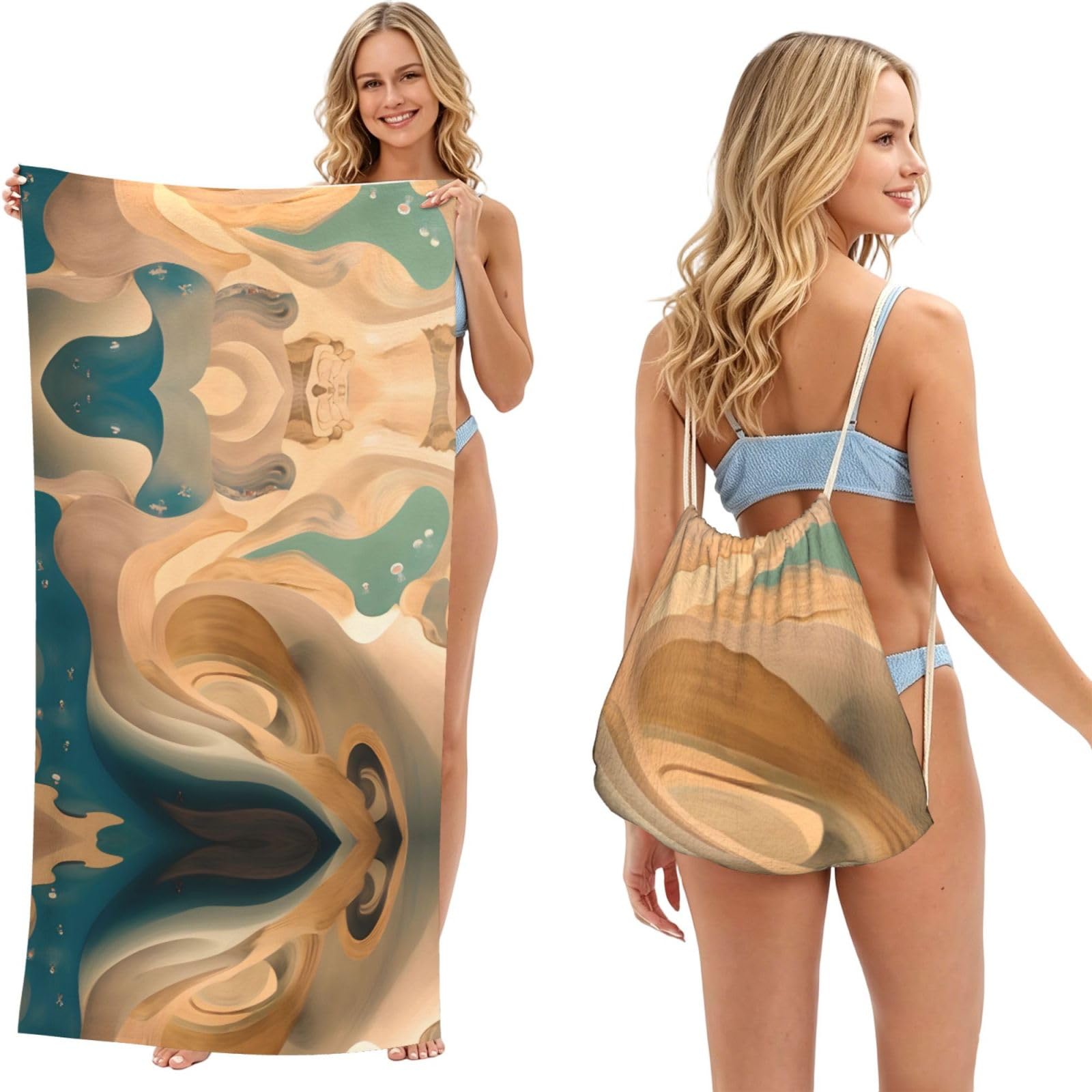 SXZVVBN Dunhuang Mystery 2-in-1 Beach Towel Bag, Quick Dry Sand Free Travel Towel Backpack for Adults