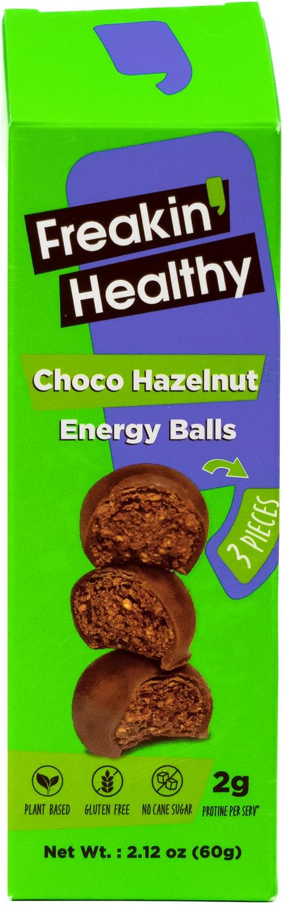 Freakin Healthy Choco Hazelnut Energy Balls 60g โ Dark Chocolate Covered, Individually Wrapped, Plant Based Snack.