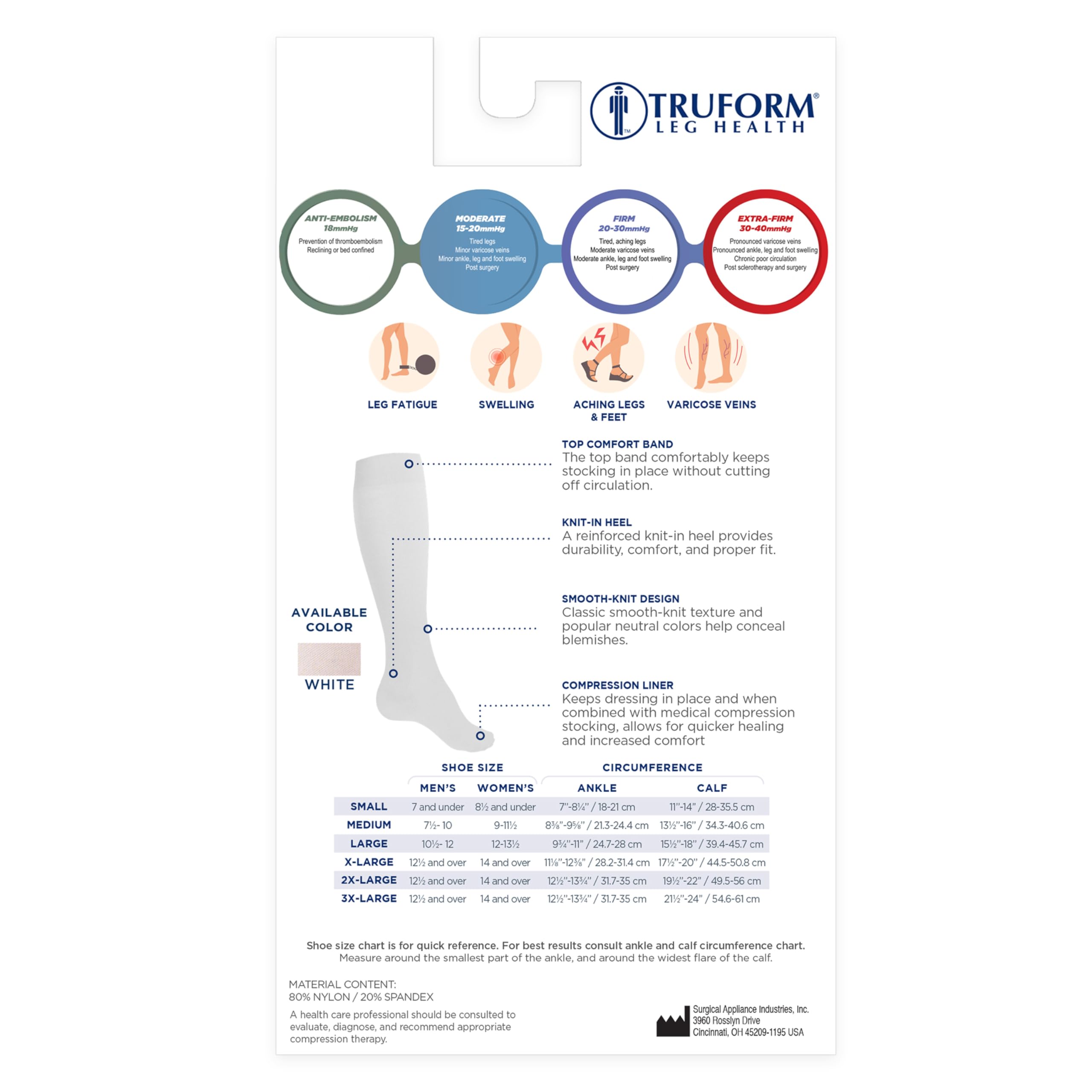 Truform Replacement Liner Undersock for Venous Ulcer Layered Compression Stocking Kit, Large