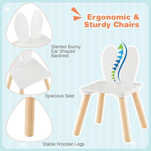 Miniatura 3 de HONEY JOY Juego de mesa y silla para niños, juego de mesa de actividades y 2 sillas de madera para niños, patas de madera maciza, fácil montaje,