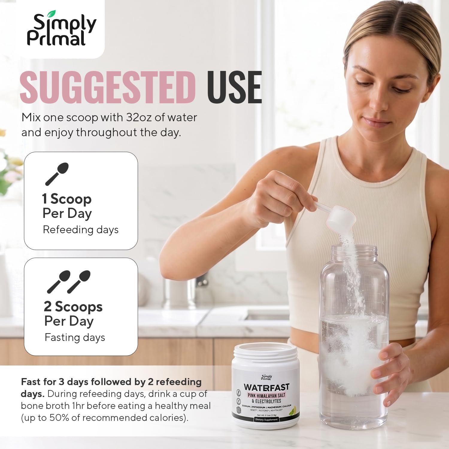 WATERFAST Keto Electrolyte Powder for Fasting and Hydration - Lemon Lime Flavor | Pink Himalayan Salt (Sodium), Potassium, Magnesium, Calcium | Sugar Free, Gluten Free, Soy Free — Amazon image 7