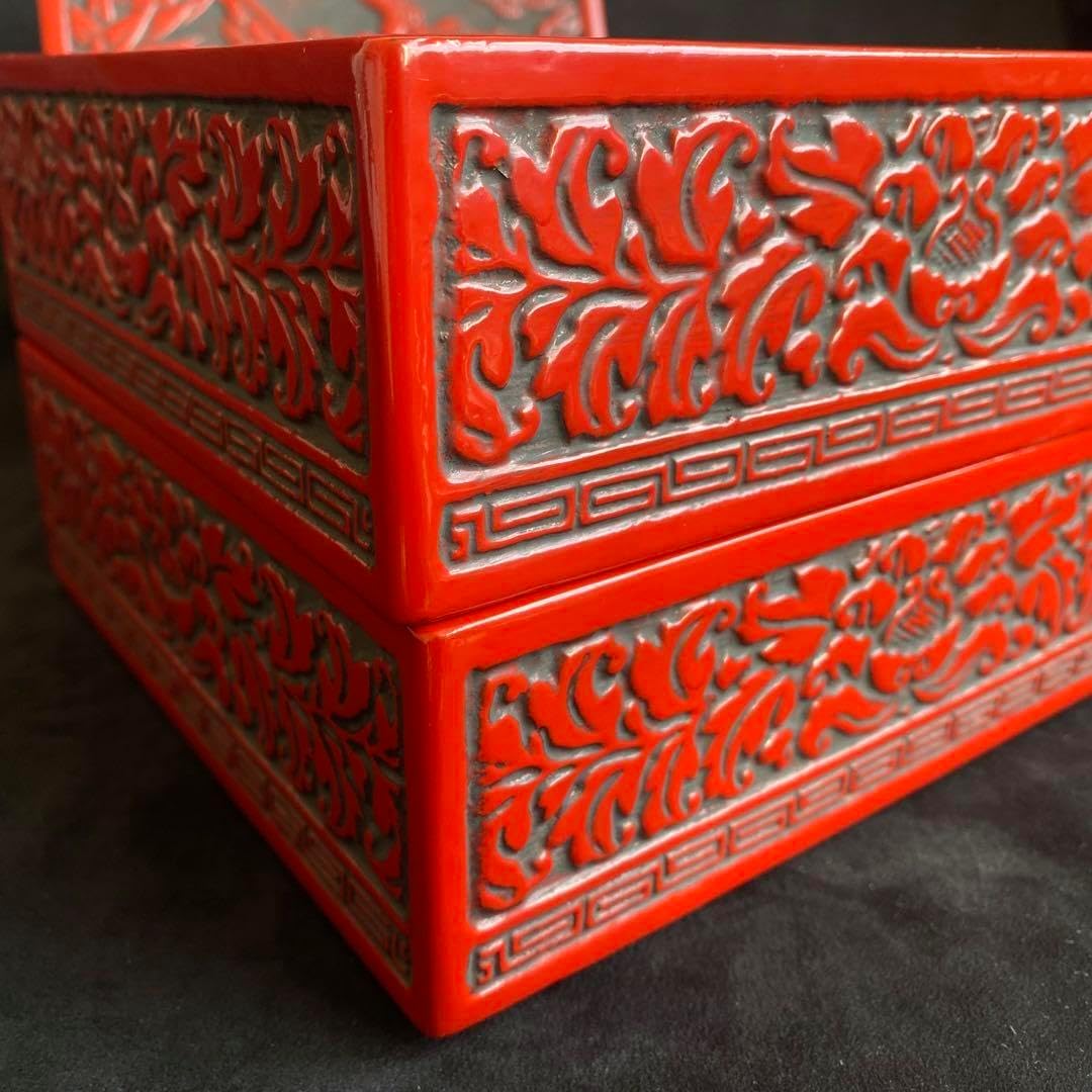 重箱 堆朱 木製 漆芸 漆器 2段重 漆 彫漆 松竹梅 手彫り ホビーグッズ