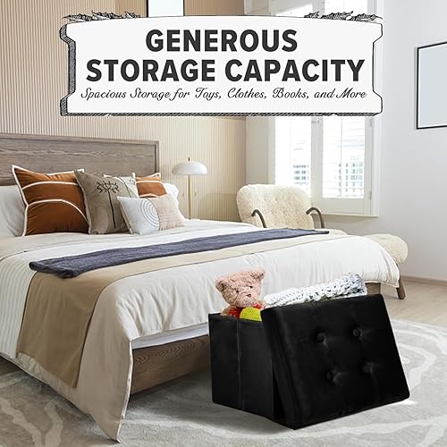 Miniatura 86 de LINMAGCO Taburete otomano plegable con bolsillo lateral, moderno, corto, sofá, tela de lino, 17 x 13 x 13 x 13 (color azul niebla) azul (Fog