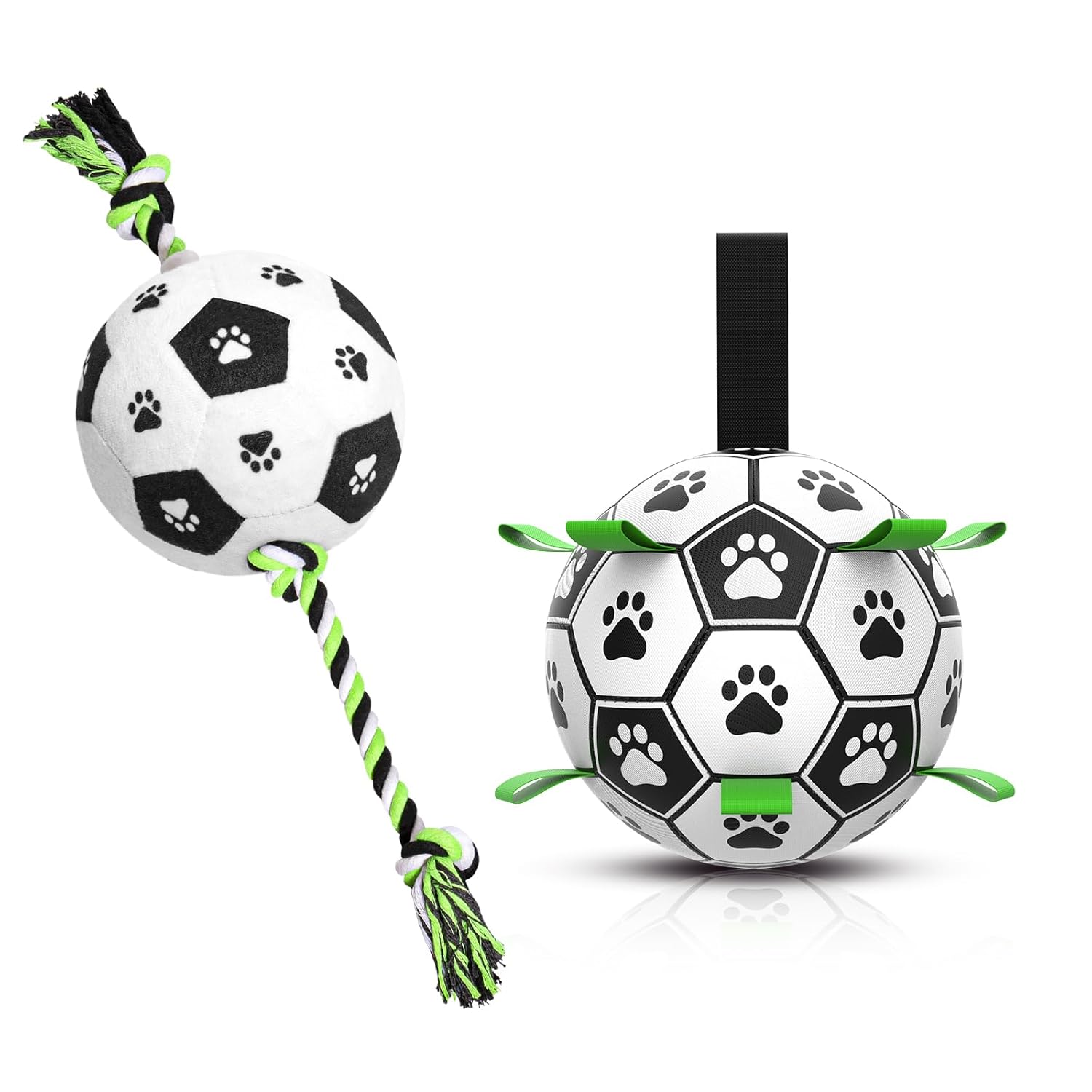 QDAN Dog Toys Set Dog Soccer Ball with Straps Dog Rope Toys Outdoor Dog Toys for Small Medium