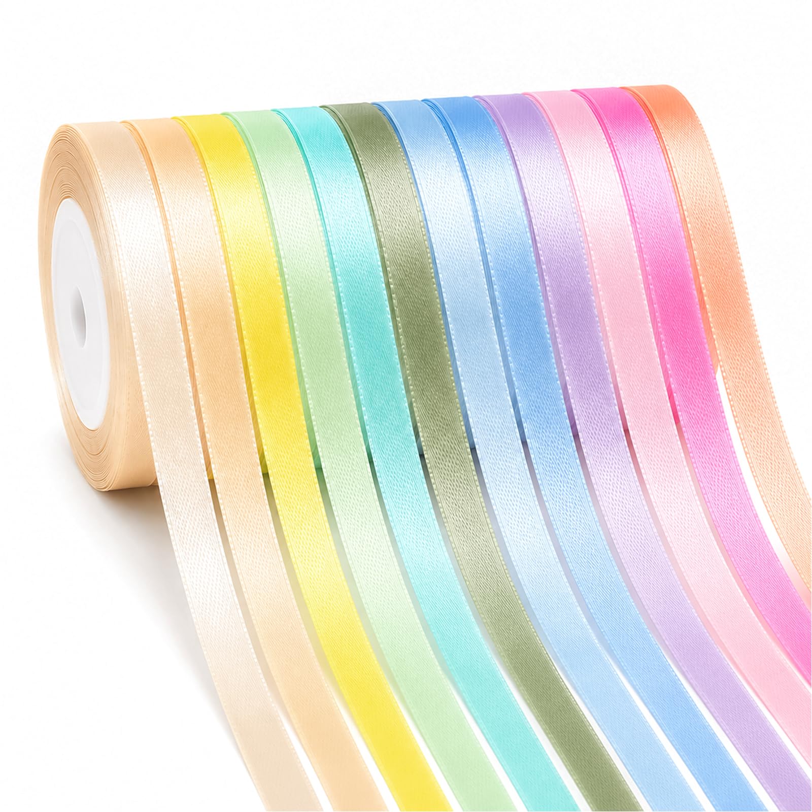 G2PLUS Pastel Satin Ribbon for Gift Wrapping, 12 Rolls, 10mm x 9m — image 1
