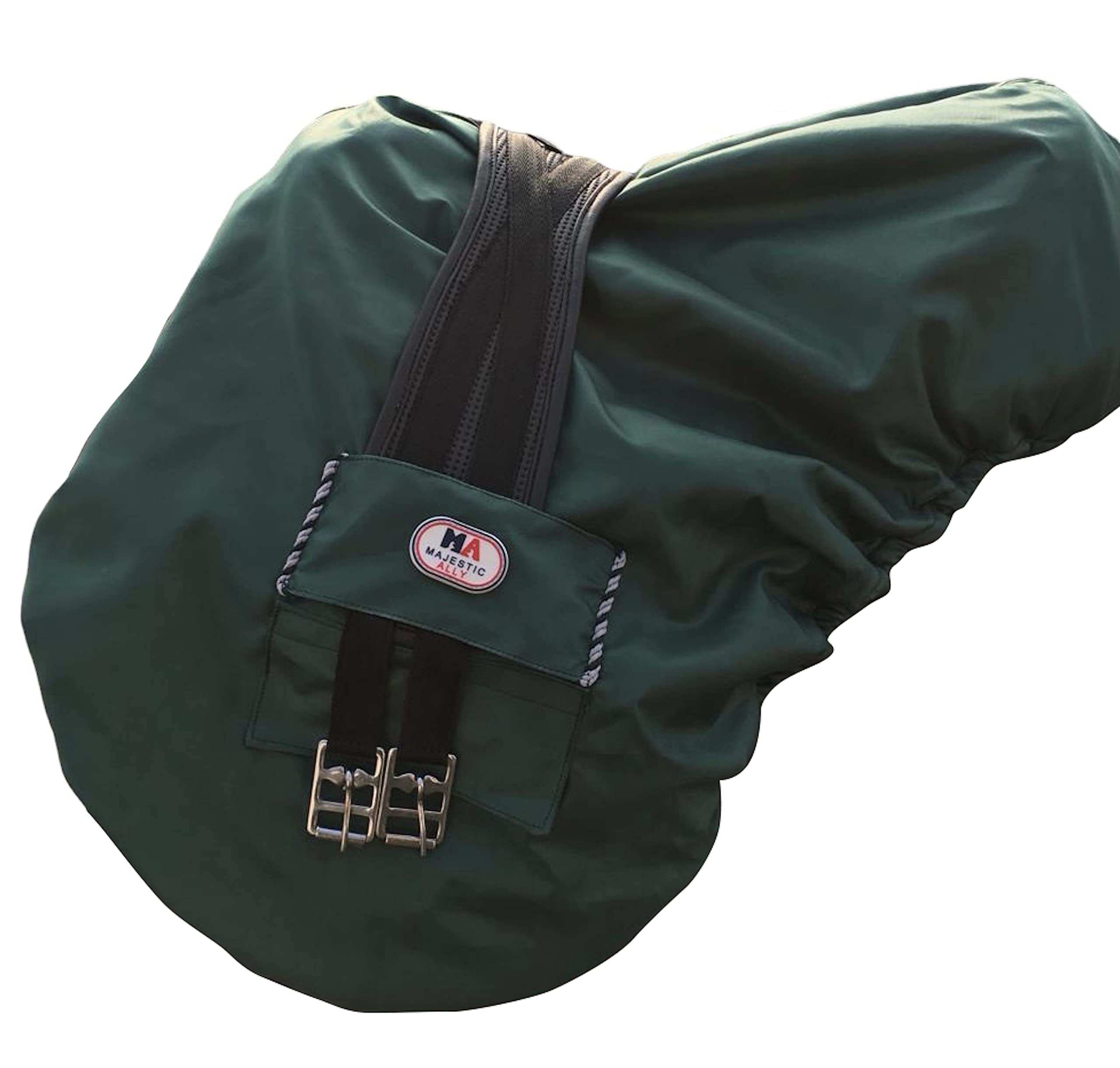 Majestic Ally Housse de Selle Anglaise imperméable en Nylon avec Doublure en Polaire - Plusieurs Couleurs (Vert Chasseur)