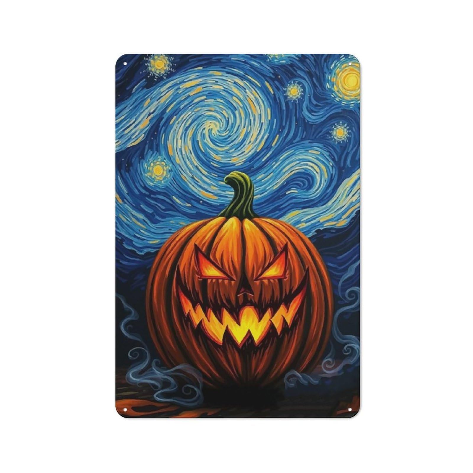 Junmoney Pumpkin Night Sky Simple Retro Tin Sign 30X20cm, Office Wall Decor For Hobby Room, Office, Lounge Or Living Room