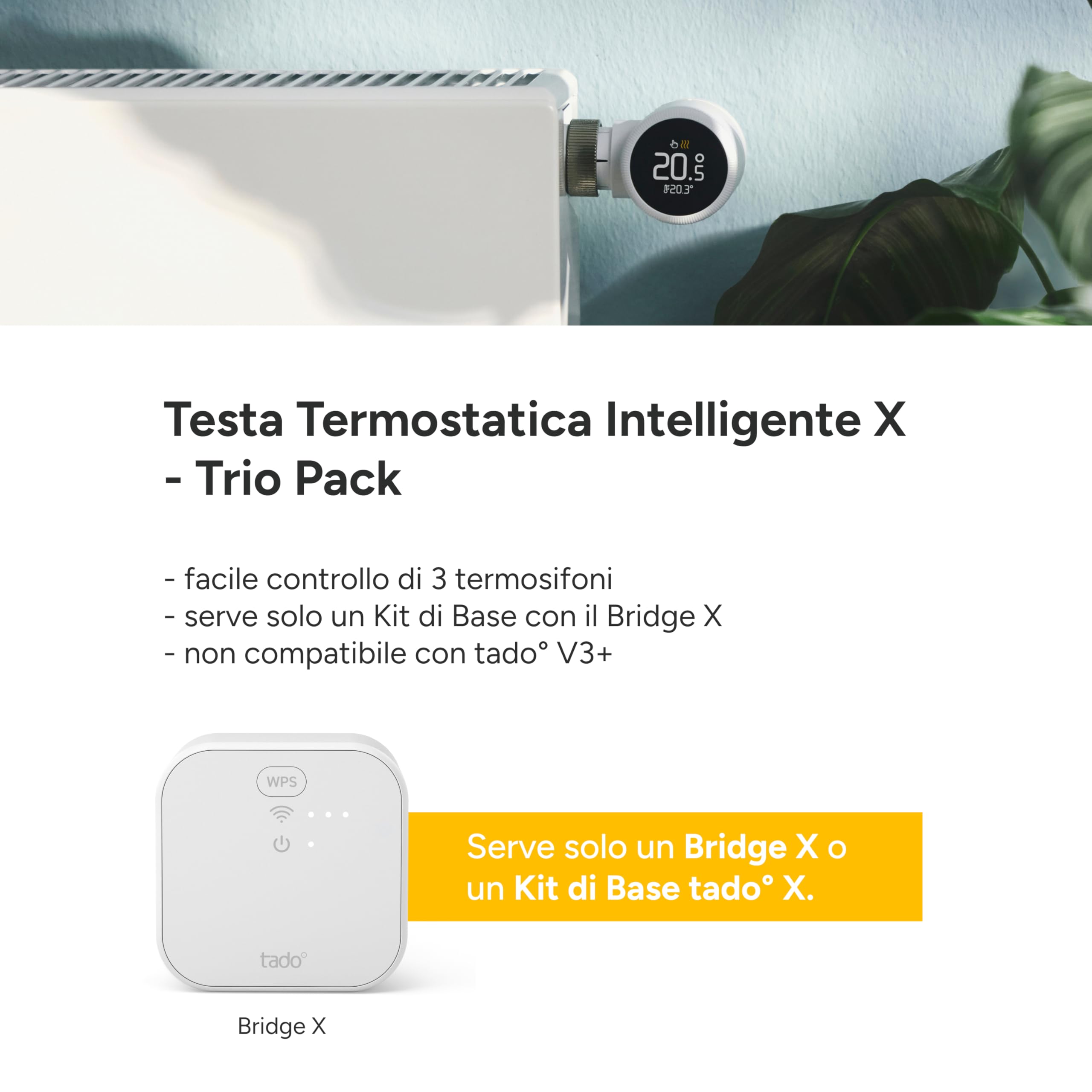 tado° termostato intelligente X – Trio Pack, controllo del riscaldamento tramite app e smart speaker (Alexa, Siri, Google Assistant), installazione fai da te