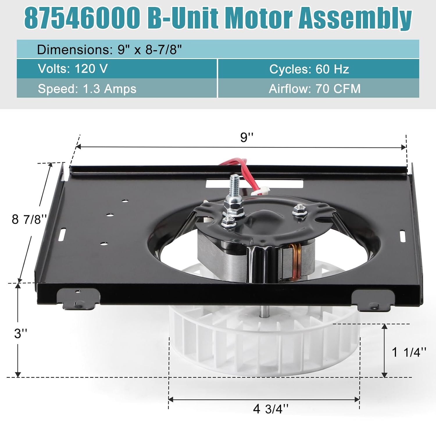 769RFT B, 87546000 B-Unit Motor Assembly for Broan Nutone 769RF, 769RFT, V769RF, 763RL/769RL A Unit Bathroom Exhaust Fan Motor, S87546000 Ventilation Fan Assembly Replacement Parts, 70CFM