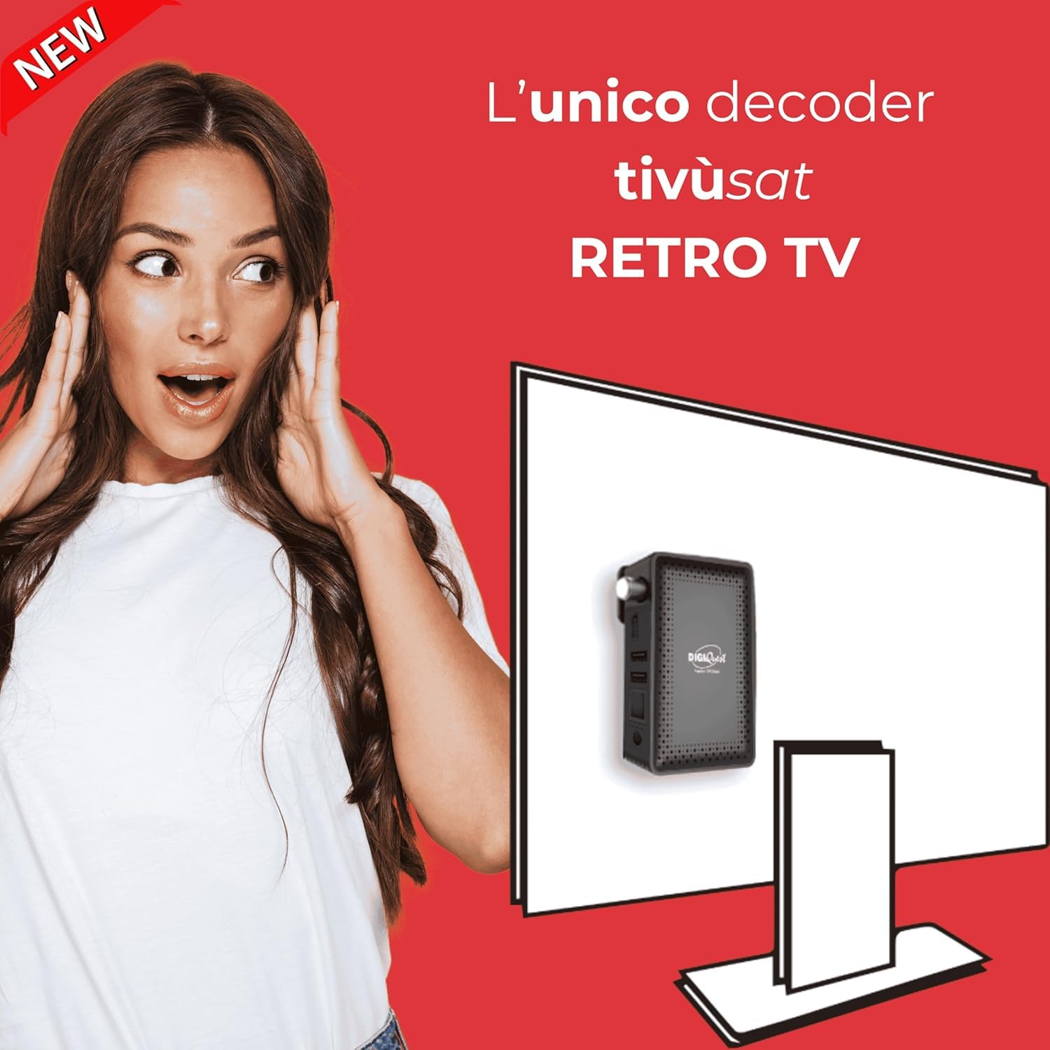 ANFEL Decoder tivùsat RetroTV MICROSAT, DVB-S2 HEVC H265 |AUTOINSTALLANTE | Telecomando 2in1 | SIMcard Tivùsat inclusa | Funzione di registrazione attivabile | Dispositivo abilitato ai canali DAZN