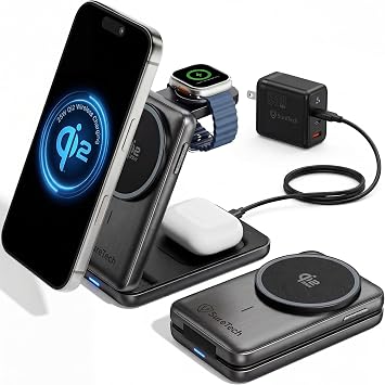 3-in-1 Foldable Wireless Qi2.2 Charging Station, 65W Adapter, Gray
