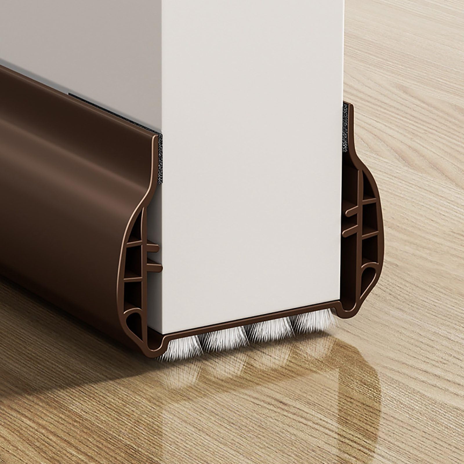 Under Door Draft Stopper, Under Door Bottom Gap Draft Noise Blocker with Brush, Door Window Breeze Blocker Weather Stripping Noise Stopper Strong Adhesive, Brown - 36.6" Length (Brown, 36.6")