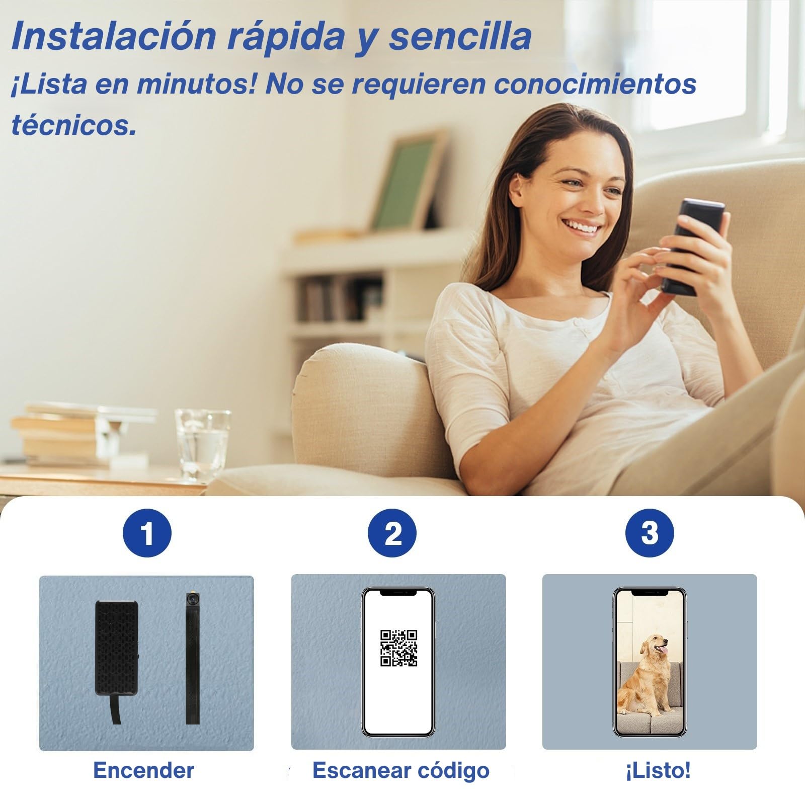 WIWACAM MW5L Camara Espia 2K Ultra HD WiFi, Camara para Ver En El Movil, Batería de 800 mAh, Interior Mini Cámaras, Detección de Movimiento, Soporte para Tarjeta MicroSD (Sin Visión Nocturna)