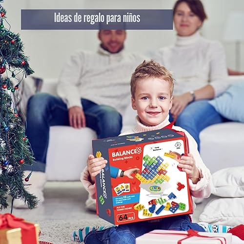 Miniatura 7 de Juego de torre apilable de 64 piezas con 22 cartas, juego gigante de equilibrio de caída para la familia, regalos ideales para nietos, rellenos de