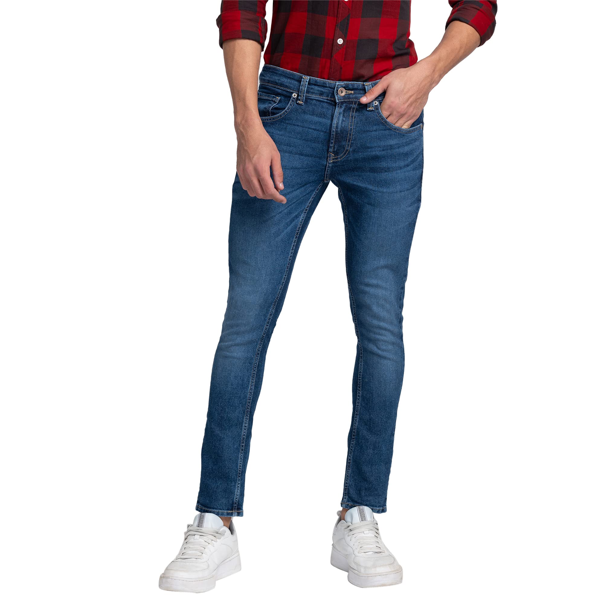 spykar Men's Super Skinny Fit Low-Rise Casual Jeans Mid Blue-picture-13